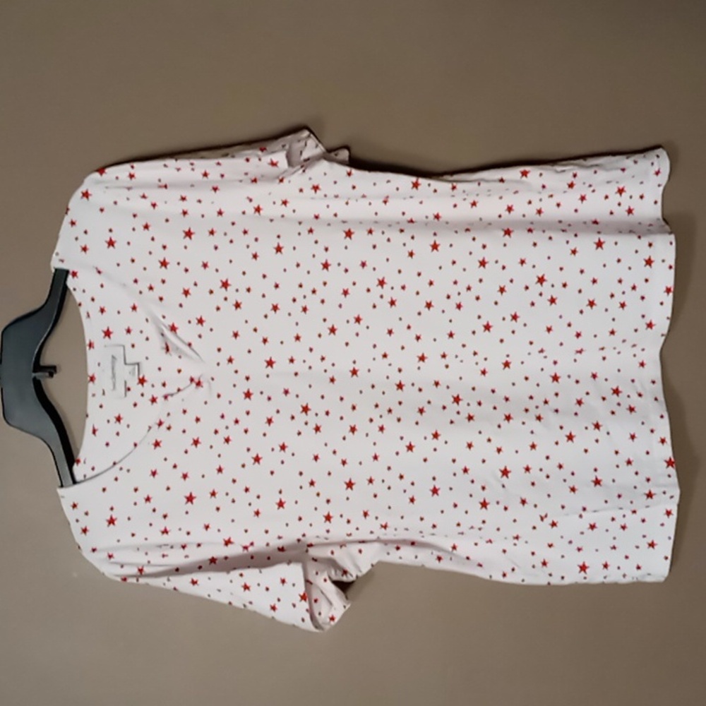 Breckenridge White Blouse w Red Stars Size XL